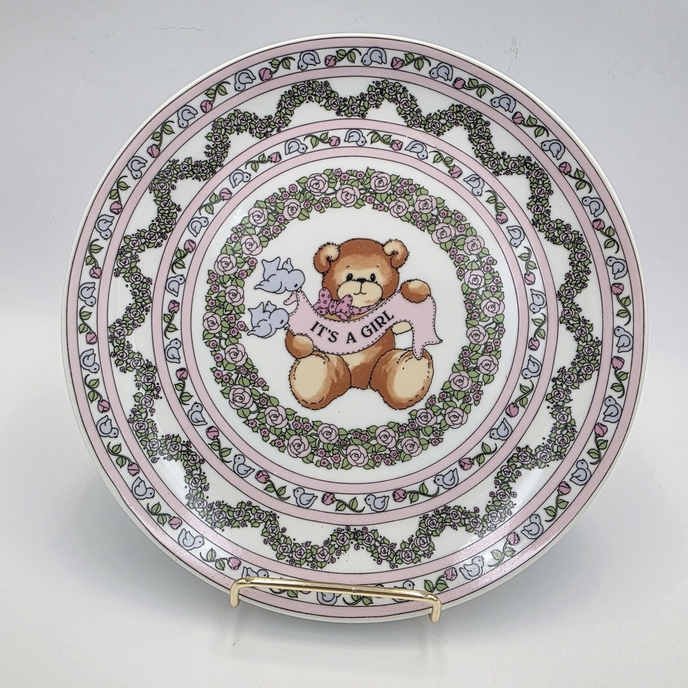 Lucy and Me "It's a girl" plate with birth statistics ‎ on back. Vintage 1980's